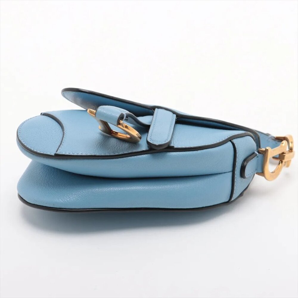 Sold Out Christian Dior Saddle Bag Leather 2 Way Handbag Blue - Picture 3 of 14